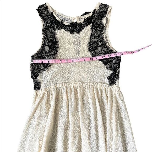 Free People Women Cream & Black Lace Casual Mini Dress - Picture 12 of 14